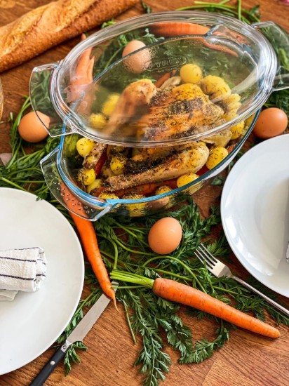 Oval dish with lid, made of heat-resistant glass, "Slow Cook", 4.4 l + 1.4 L - Pyrex