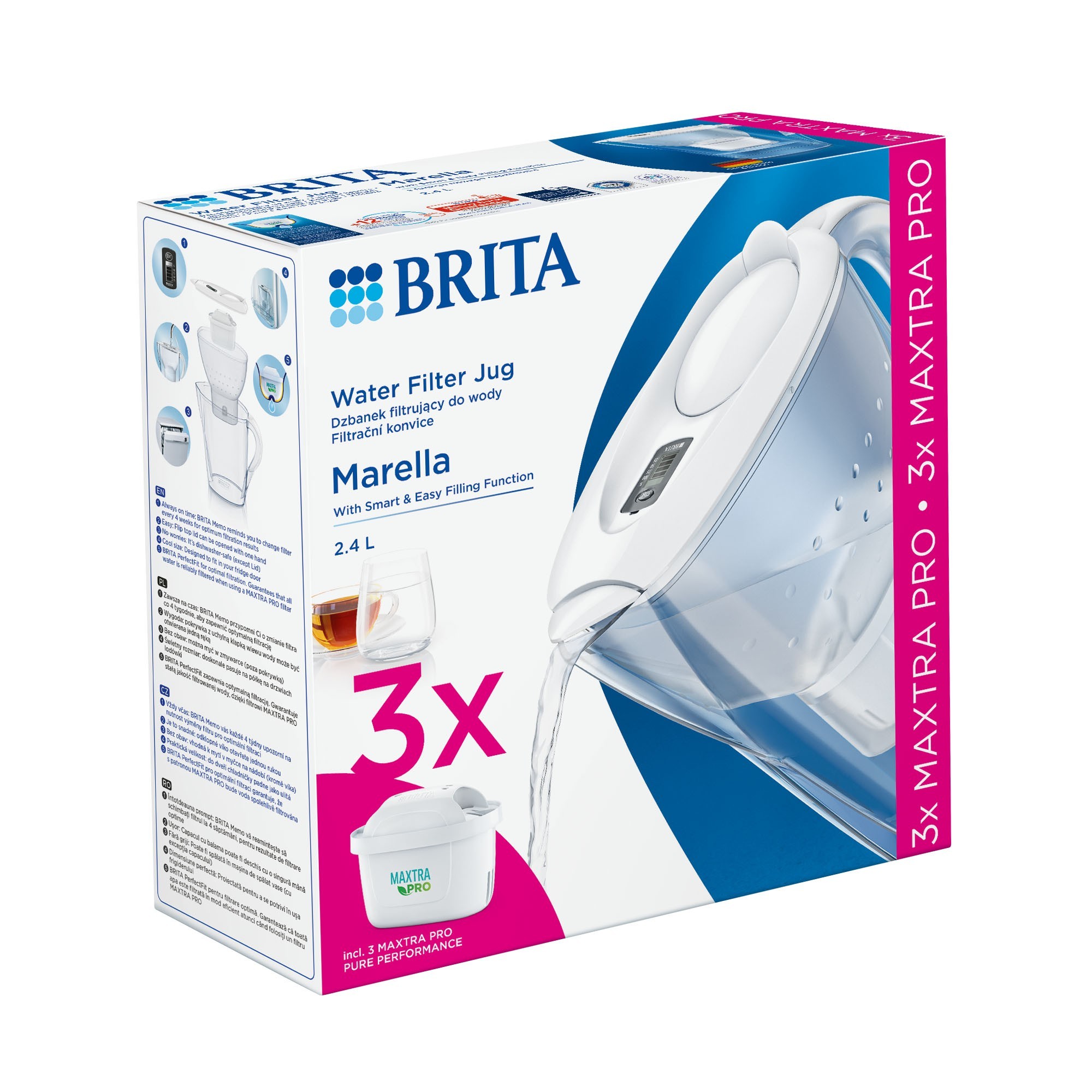 BRITA Marella 2.4L starter pack + 3 Maxtra PRO filters (white)