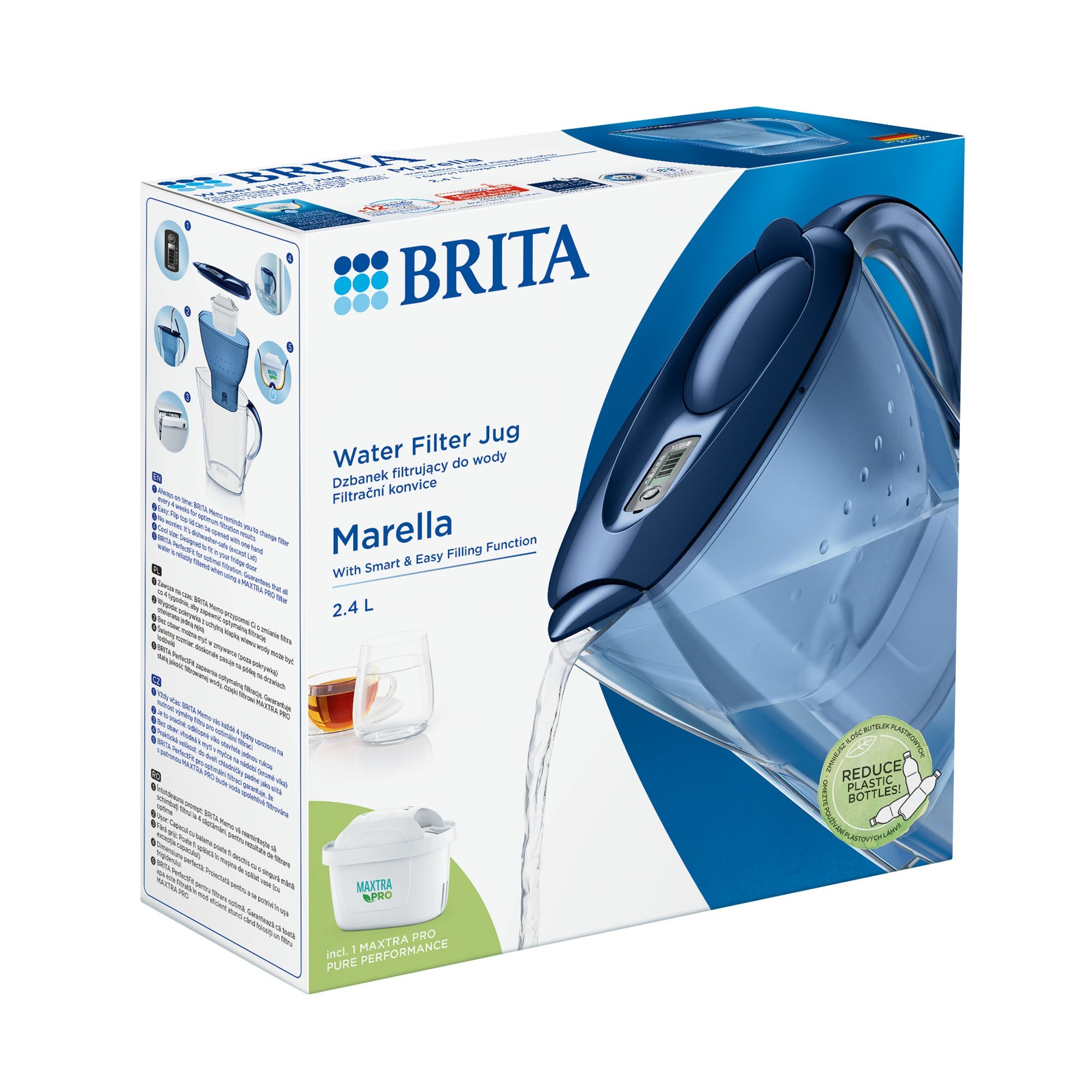 BRITA Marella XL MAXTRA Pro 3.5L Blue Water Filter Table Jug 1 Pro  Cartridge 