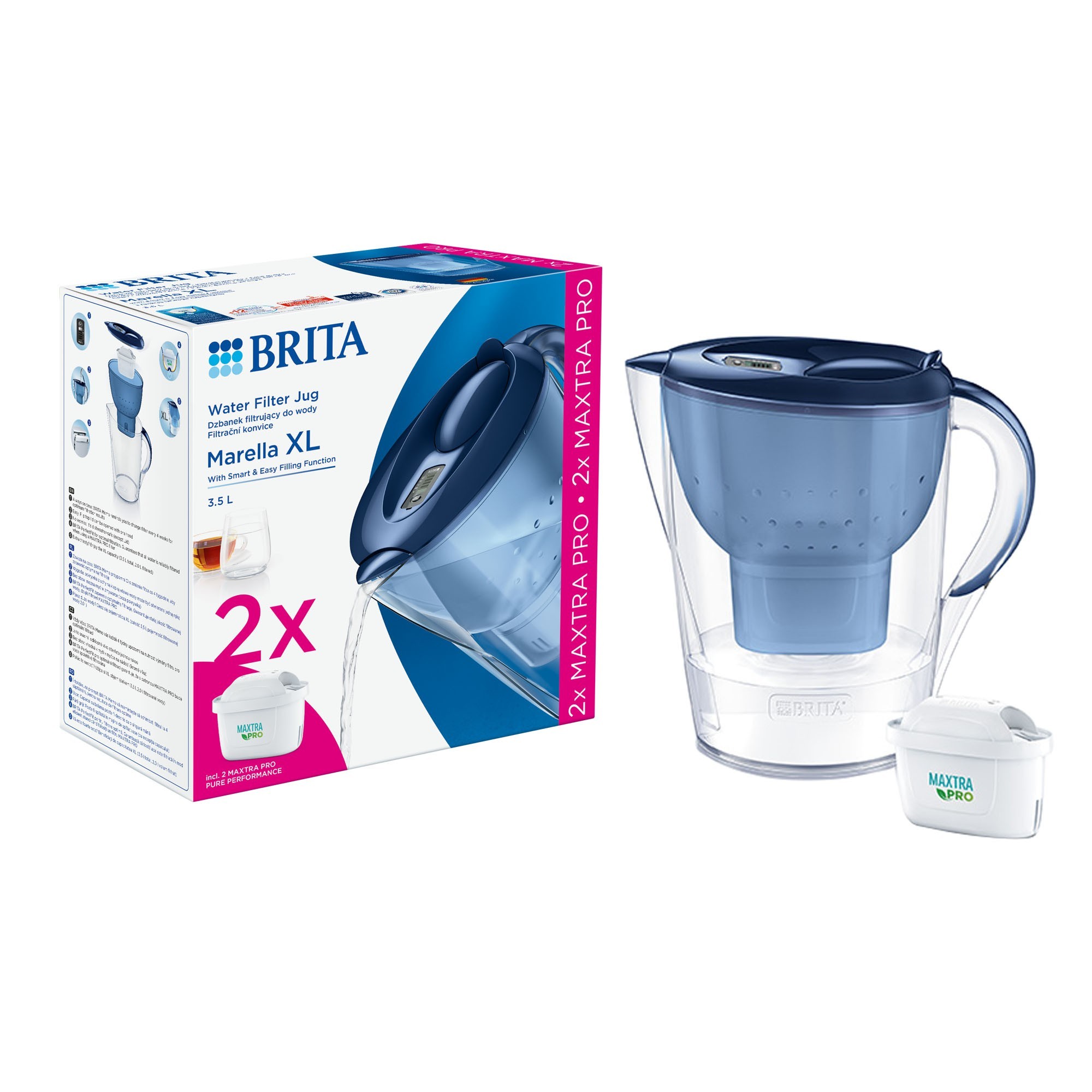BRITA Marella XL 3,5 L starter-pack + 2 filtri Maxtra PRO (blu