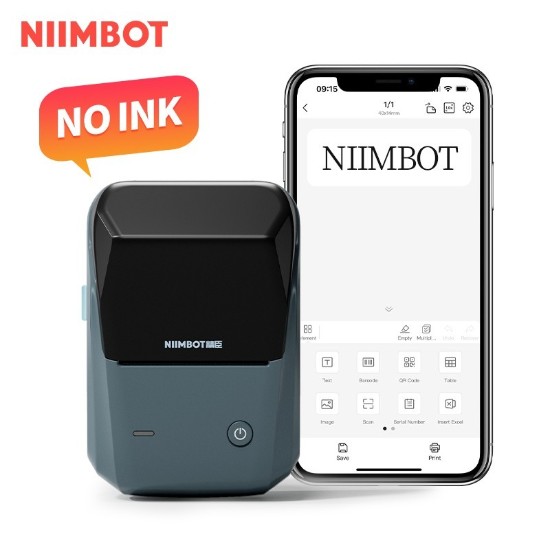 Thermal label printer, portable, B1 model, Lake Blue - NIIMBOT