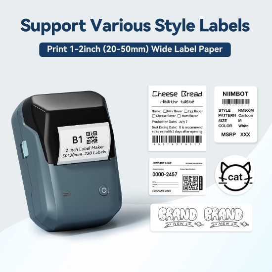 Thermal label printer, portable, B1 model, Lake Blue - NIIMBOT