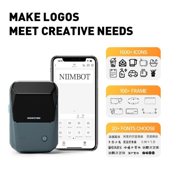 Thermal label printer, portable, B1 model, Lake Blue - NIIMBOT