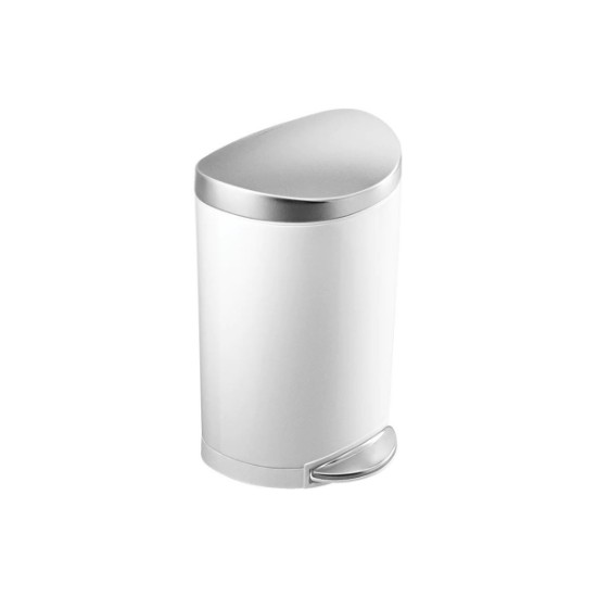 Semi-round pedal trash can, 10 L, White Steel - simplehuman