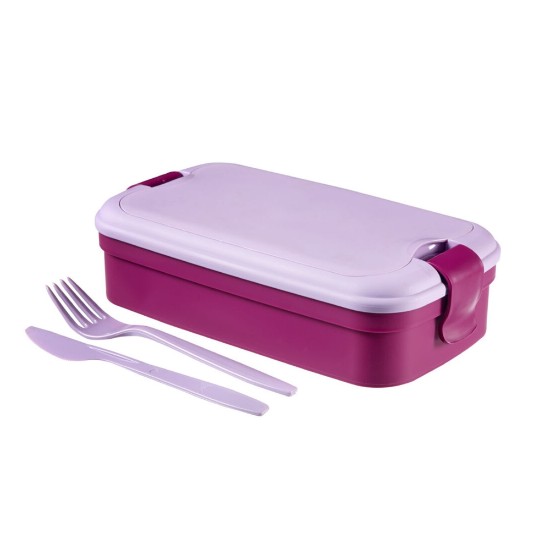 Recipiente para alimentos com talheres, plástico, Roxo - Curver