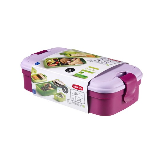 Pojemnik na żywność z zestawem sztućców, plastikowy, fioletowy - Curver