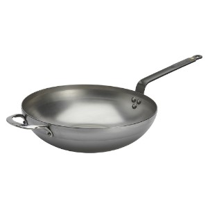 Round wok with handles, steel, 32 cm, "Mineral B" - de Buyer