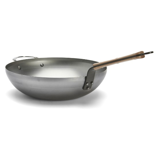 Pyöreä wok-pannu kahvoilla, teräs, 32 cm, "Mineral B Bois" - de Buyer