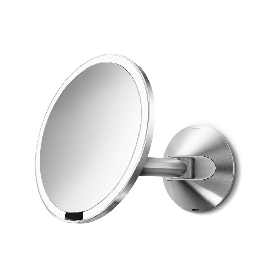 Scáthán makeup le braiteoir, gléasadh balla, 23 cm, Polished Steel - simplehuman