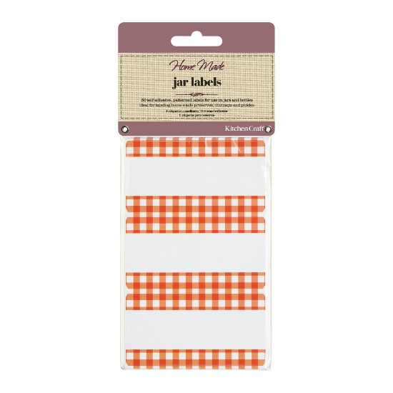 Set med 30 burketiketter, mönster med rutor - från Kitchen Craft
