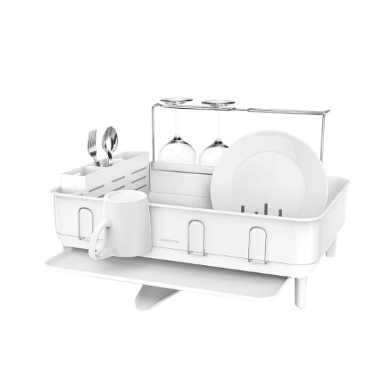 Σχάρα πιάτων, από ανοξείδωτο ατσάλι, 56,6 × 51,4 × 29,2 cm, λευκό - simplehuman