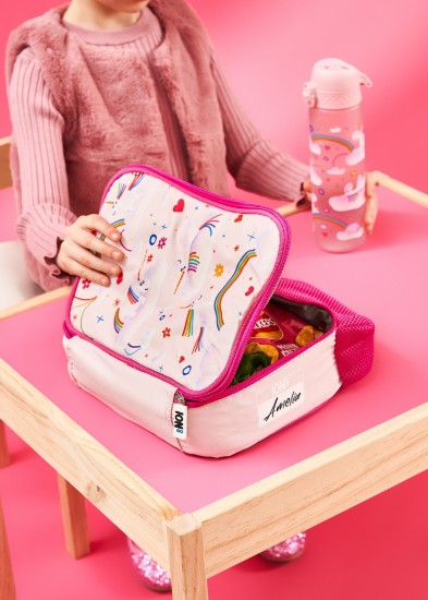 Isı yalıtımlı öğle yemeği çantası, 26,5 × 19,5 cm, Unicorn Rainbows - Ion8