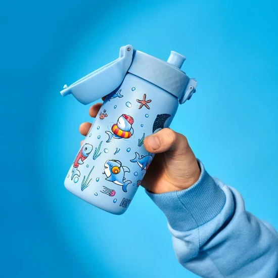 Детска бутилка за вода, неръждаема стомана, 400 мл, Sharks - Ion8