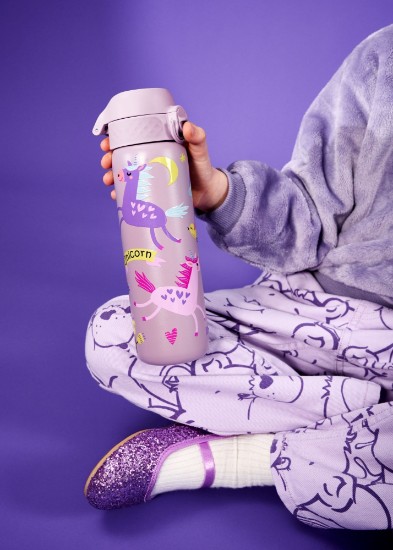 "Slim" water bottle for children, stainless steel, 600 ml, Unicorns - Ion8