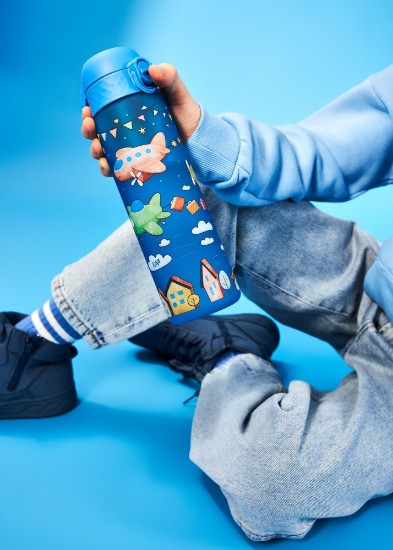 Детска бутилка за вода "Slim", recyclon™, 500 ml, Airplanes - Ion8