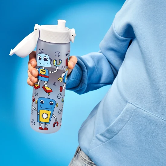 Botella de agua "Slim" para niños, recyclon™, 500 ml, Robots - Ion8