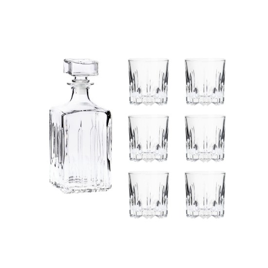Set decanter e 6 bicchieri da whisky, in vetro, "Excalibur" - Borgonovo