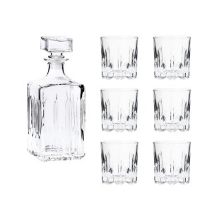Set decantor cu 6 pahare whisky, sticla, "Excalibur" - Borgonovo