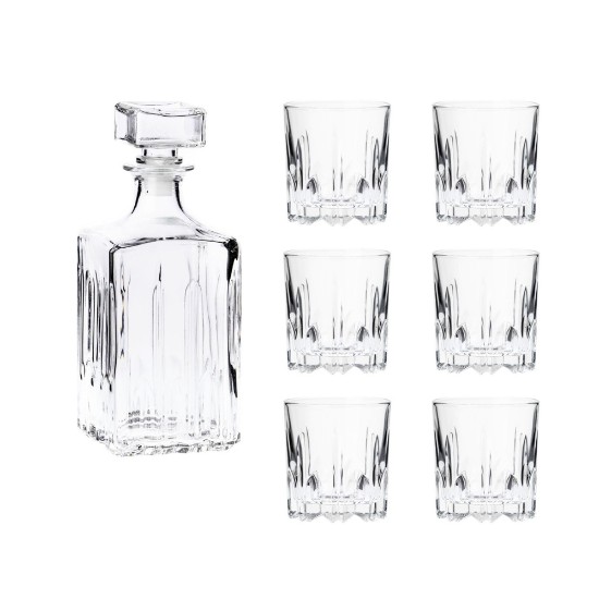 Set decanter and 6 whiskey glasses, made from glass, "Excalibur" - Borgonovo