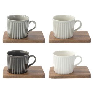 Conjunto de 4 xícaras de café, porcelanato, com suporte de madeira, 110 ml, "Take a Break" - Nuova R2S