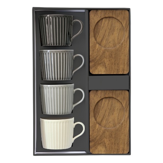Set of 4 coffee cups, porcelain, with wooden support, 110 ml, "Take a Break" - Nuova R2S