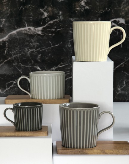 4 kavos puodelių rinkinys, porcelianas, su medine atrama, 110 ml, "Take a Break" - Nuova R2S