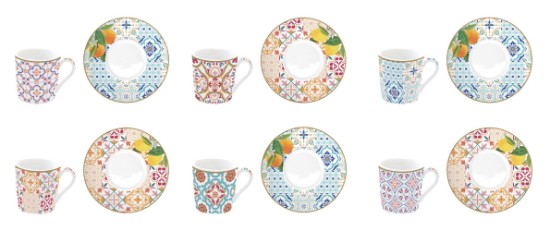 Set of 6 coffee cups with saucers, porcelain, 100 ml, "Siracusa"   - Nuova R2S