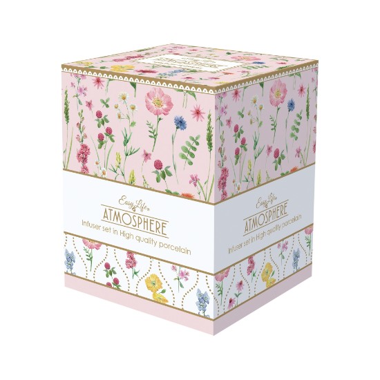 Kubek z zaparzaczem i pokrywką, porcelana, 350 ml, "Meadow Flowers" - Nuova R2S