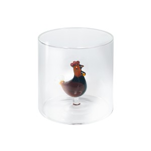 Drinking glass with interior decoration, borosilicate glass, 250 ml, rooster - WD Lifestyle