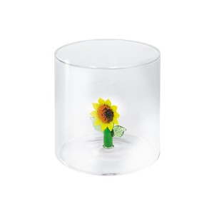 Drinking glass with interior decoration, borosilicate glass, 250 ml, sunflower - WD Lifestyle