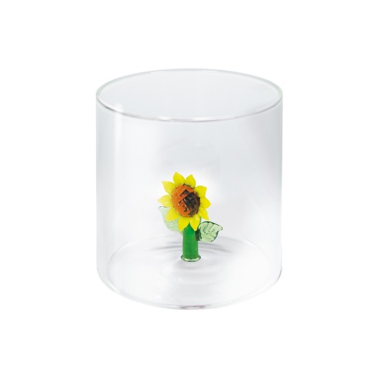 Sklenice na pití s ​​vnitřní dekorací, borosilikátové sklo, 250 ml, slunečnice - WD Lifestyle