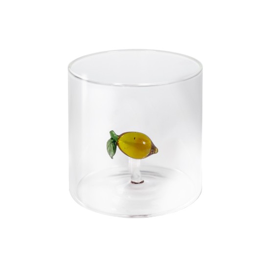 Чаша за пиће са унутрашњом декорацијом, боросиликатно стакло, 250 мл, лимун - WD Lifestyle