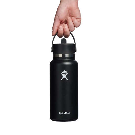 Бутылка термоизоляционная, нержавеющая сталь, 950мл, "Wide Straw", Black - Hydro Flask