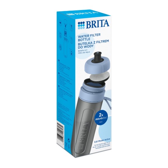 BRITA waterfilterfles, Active model, 600 ml (Darkblue) + 2 MicroDisc filters