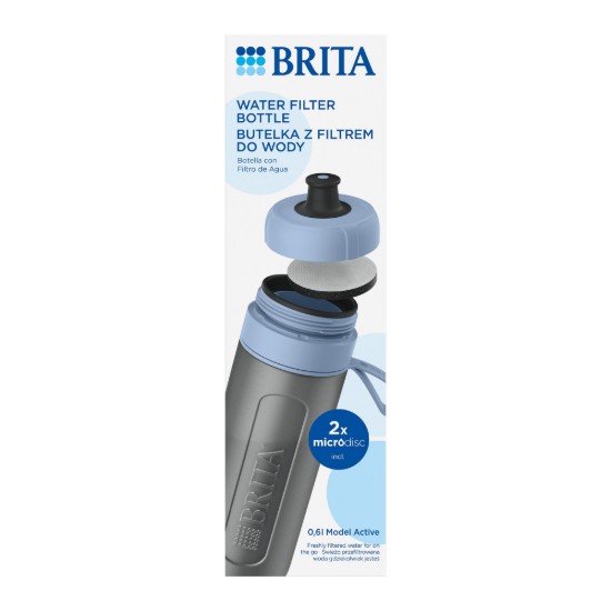 BRITA waterfilterfles, Active model, 600 ml (Darkblue) + 2 MicroDisc filters