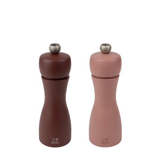 Set of 2 salt and pepper grinders, 15 cm, "Tahiti Earth", Cacao&Nuts - Peugeot