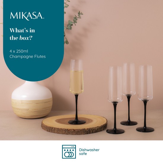 Set of 4 champagne flutes, crystalline glass, 250 ml, "Palermo" - Mikasa
