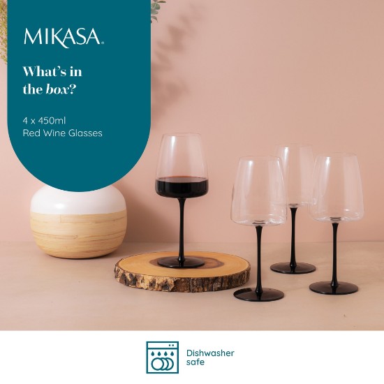 4 parçalı kırmızı şarap kadehi seti, kristal camdan yapılmış, 450 ml, "Palermo" - Mikasa
