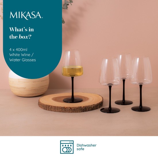 Set of 4 white wine glasses, made of crystalline glass, 400 ml, "Palermo" - Mikasa