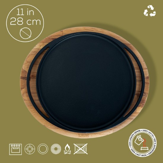 Pizza / lívanečník, litinový, 28 cm, s dřevěným stojanem - LAVA