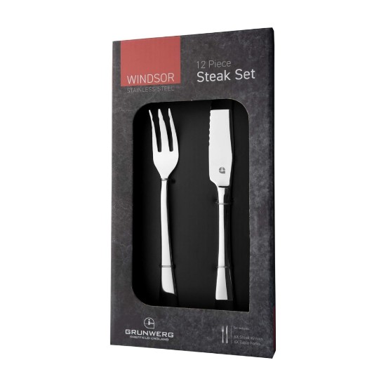 Steak gaffel- og knivsæt, 12 dele, rustfrit stål, "Windsor" - Grunwerg