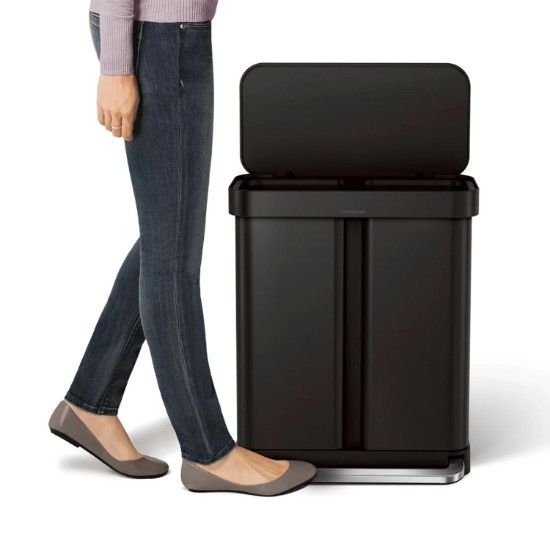 Pedal trash can, dual-compartment, 58 L, stainless steel, Matte Black - simplehuman