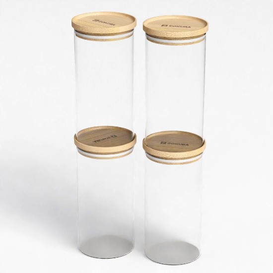 Contenitore in vetro borosilicato, Ø7cm, 350 ml, con coperchio in bambù - Zokura