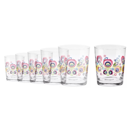 6-piece drinking glass set with Lowicz model, made of glass, 250ml, "Folk" - Krosno