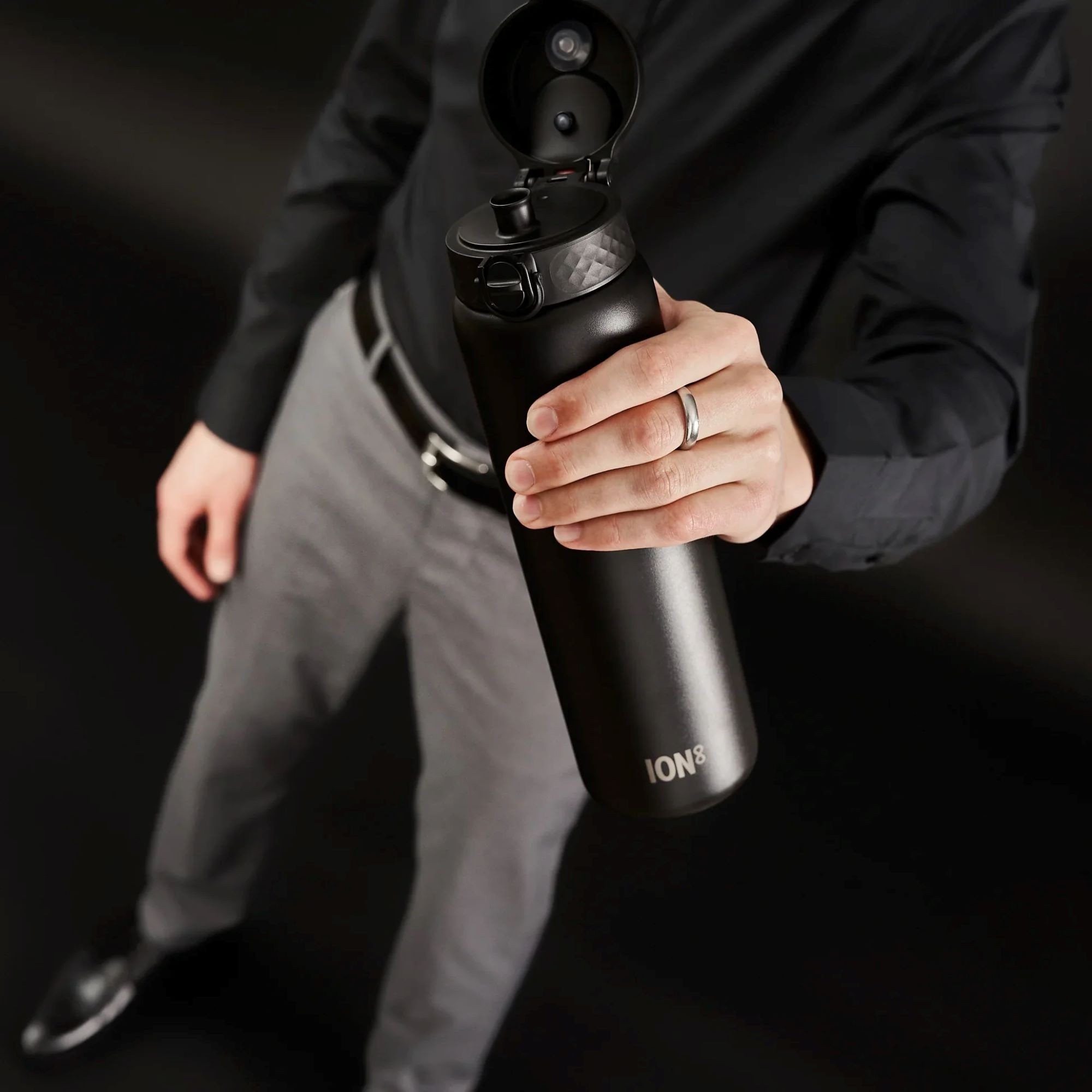 Water Bottle Stainless Steel 920 Ml Black Ion8 KitchenShop