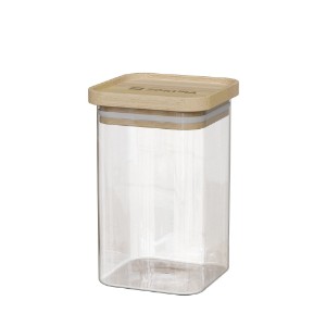 Square container, borosilicate glass, 8x8cm, 550ml, with bamboo lid - Zokura