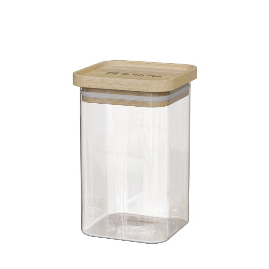 Récipient carré, verre borosilicate, 8x8cm, 550ml, avec couvercle en bambou - Zokura