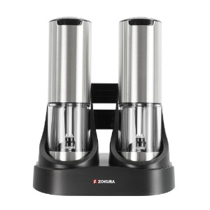 Set of 2 electric salt and peppercorn grinders, with charging base - Zokura