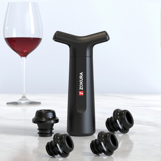 Bomba de vacío para botellas de vino, con 4 tapones - Zokura