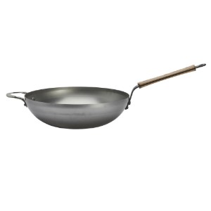 Round wok pan with handles, steel, 32 cm, "Mineral B Bois" - de Buyer